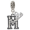 Black Nickeltone Crystal Initial - M - Beaded Border - Silver Plated Twist Rope Bead Charm Dangle with Mini Year 2025: Year to Remember Jewelry Gift - Celebrations