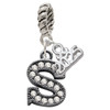 Black Nickeltone Crystal Initial - S - Beaded Border - Silver Plated Twist Rope Bead Charm Dangle with Mini Year 2025: Year to Remember Jewelry Gift - Celebrations