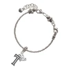 Black Nickeltone Crystal Initial - T - Beaded Border - Silver Plated Twist Rope Bead Charm Dangle with Mini Year 2025 on a large hole bead bracelet Jewelry Ideas and Examples