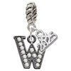Black Nickeltone Crystal Initial - W - Beaded Border - Silver Plated Twist Rope Bead Charm Dangle with Mini Year 2025: Year to Remember Jewelry Gift - Celebrations