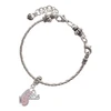 Silver Plated Translucent Pink Flying Butterfly - Silver Plated Twist Rope Bead Charm Dangle with Mini Year 2025 on a large hole bead bracelet Jewelry Ideas and Examples