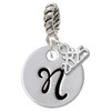 Silver Plated Large Script Letter Disc - N - Silver Plated Twist Rope Bead Charm Dangle with Mini Year 2025: Year to Remember Jewelry Gift - Celebrations