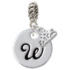Silver Plated Large Script Letter Disc - W - Silver Plated Twist Rope Bead Charm Dangle with Mini Year 2025: Year to Remember Jewelry Gift - Celebrations