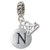 Silver Plated Capital Letter - N - Pebble Disc - Silver Plated Twist Rope Bead Charm Dangle with Mini Year 2025: Year to Remember Jewelry Gift - Celebrations