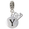 Silver Plated Capital Letter - Y - Pebble Disc - Silver Plated Twist Rope Bead Charm Dangle with Mini Year 2025: Year to Remember Jewelry Gift - Celebrations