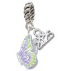 Silver Plated Translucent Purple & Lime Green Flying Butterfly - Silver Plated Twist Rope Bead Charm Dangle with Mini Year 2025: Year to Remember Jewelry Gift - Celebrations