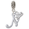Silver Plated Small Gelato Script Initial - N - Silver Plated Twist Rope Bead Charm Dangle with Mini Year 2025: Year to Remember Jewelry Gift - Celebrations