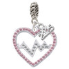 Silver Plated Large Pink Crystal Heart with Clear Heartbeat - Silver Plated Twist Rope Bead Charm Dangle with Mini Year 2025: Year to Remember Jewelry Gift - Celebrations
