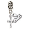 Silver Plated Small White Crystal Cross - Silver Plated Twist Rope Bead Charm Dangle with Mini Year 2025: Year to Remember Jewelry Gift - Celebrations