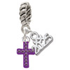 Silver Plated Small Purple Crystal Cross - Silver Plated Twist Rope Bead Charm Dangle with Mini Year 2025: Year to Remember Jewelry Gift - Celebrations