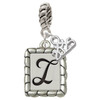 Silver Plated Pebble Border Initial - I - Silver Plated Twist Rope Bead Charm Dangle with Mini Year 2025: Year to Remember Jewelry Gift - Celebrations