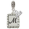 Silver Plated Pebble Border Initial - M - Silver Plated Twist Rope Bead Charm Dangle with Mini Year 2025: Year to Remember Jewelry Gift - Celebrations