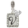 Silver Plated Pebble Border Initial - V - Silver Plated Twist Rope Bead Charm Dangle with Mini Year 2025: Year to Remember Jewelry Gift - Celebrations