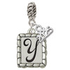 Silver Plated Pebble Border Initial - Y - Silver Plated Twist Rope Bead Charm Dangle with Mini Year 2025: Year to Remember Jewelry Gift - Celebrations