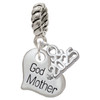 Silver Plated Small ''Godmother'' Heart with Clear Crystal - Silver Plated Twist Rope Bead Charm Dangle with Mini Year 2025: Year to Remember Jewelry Gift - Celebrations