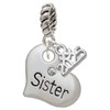 Silver Plated Large ''Sister'' Heart with Clear Crystal - Silver Plated Twist Rope Bead Charm Dangle with Mini Year 2025: Year to Remember Jewelry Gift - Celebrations