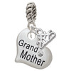Silver Plated Large ''Grandmother'' Heart with Clear Crystal - Silver Plated Twist Rope Bead Charm Dangle with Mini Year 2025: Year to Remember Jewelry Gift - Celebrations