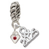 Silver Plated Mini January - Maroon Crystal Heart - Silver Plated Twist Rope Bead Charm Dangle with Mini Year 2025: Year to Remember Jewelry Gift - Celebrations