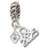 Silver Plated Mini March - Hot Blue Crystal Heart - Silver Plated Twist Rope Bead Charm Dangle with Mini Year 2025: Year to Remember Jewelry Gift - Celebrations