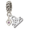 Silver Plated Mini Light Purple Crystal Heart - Silver Plated Twist Rope Bead Charm Dangle with Mini Year 2025: Year to Remember Jewelry Gift - Celebrations