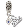 Silver Plated Mini September - Blue Crystal Heart - Silver Plated Twist Rope Bead Charm Dangle with Mini Year 2025: Year to Remember Jewelry Gift - Celebrations