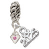 Silver Plated Mini October - Hot Pink Crystal Heart - Silver Plated Twist Rope Bead Charm Dangle with Mini Year 2025: Year to Remember Jewelry Gift - Celebrations