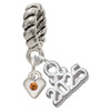 Silver Plated Mini November - Yellow Crystal Heart - Silver Plated Twist Rope Bead Charm Dangle with Mini Year 2025: Year to Remember Jewelry Gift - Celebrations