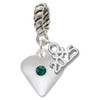 Silver Plated Large May - Green Crystal Heart - Silver Plated Twist Rope Bead Charm Dangle with Mini Year 2025: Year to Remember Jewelry Gift - Celebrations