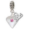 Silver Plated Large October - Hot Pink Crystal Heart - Silver Plated Twist Rope Bead Charm Dangle with Mini Year 2025: Year to Remember Jewelry Gift - Celebrations