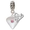 Silver Plated Large Light Pink Crystal Heart - Silver Plated Twist Rope Bead Charm Dangle with Mini Year 2025: Year to Remember Jewelry Gift - Celebrations