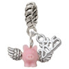 Silver Plated Mini Pink Flying Pig - Silver Plated Twist Rope Bead Charm Dangle with Mini Year 2025: Year to Remember Jewelry Gift - Celebrations