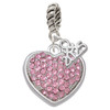 Silver Plated Large Rounded Light Pink Oktant Crystal Heart - Silver Plated Twist Rope Bead Charm Dangle with Mini Year 2025: Year to Remember Jewelry Gift - Celebrations