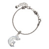 Silver Plated Large Imitation Pearl Owl Sitting on White Moon - Silver Plated Twist Rope Bead Charm Dangle with Mini Year 2025 on a large hole bead bracelet Jewelry Ideas and Examples