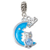 Silver Plated Large Blue Owl on Hot Blue Moon - Silver Plated Twist Rope Bead Charm Dangle with Mini Year 2025: Year to Remember Jewelry Gift - Celebrations
