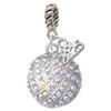 Silver Plated Large Super Sparkle Crystal Clear AB Volleyball - Silver Plated Twist Rope Bead Charm Dangle with Mini Year 2025: Year to Remember Jewelry Gift - Celebrations