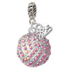 Silver Plated Large Super Sparkle Crystal Pink AB Volleyball - Silver Plated Twist Rope Bead Charm Dangle with Mini Year 2025: Year to Remember Jewelry Gift - Celebrations
