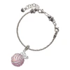 Silver Plated Large Super Sparkle Crystal Pink AB Volleyball - Silver Plated Twist Rope Bead Charm Dangle with Mini Year 2025 on a large hole bead bracelet Jewelry Ideas and Examples