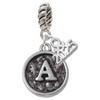 Silver Plated Antiqued Round Seal - Initial - A - Silver Plated Twist Rope Bead Charm Dangle with Mini Year 2025: Year to Remember Jewelry Gift - Celebrations