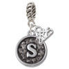Silver Plated Antiqued Round Seal - Initial - S - Silver Plated Twist Rope Bead Charm Dangle with Mini Year 2025: Year to Remember Jewelry Gift - Celebrations