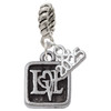 Silver Plated Antiqued Square Seal - Love with Heart - Silver Plated Twist Rope Bead Charm Dangle with Mini Year 2025: Year to Remember Jewelry Gift - Celebrations