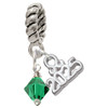 May - Green Crystal Bicone - Silver Plated Twist Rope Bead Charm Dangle with Mini Year 2025: Year to Remember Jewelry Gift - Celebrations