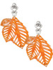 Acrylic Medium Triple Leaf Shimmer Orange - Filigree Heart Post Earrings