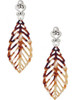 Acrylic Large Leaf Mixed Brown and Yellow - Filigree Heart Post Earrings