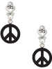 Acrylic Small Black Peace Sign - Filigree Heart Post Earrings