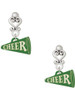 Acrylic Green Cheer Megaphone - Filigree Heart Post Earrings
