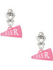 Acrylic Pink Cheer Megaphone - Filigree Heart Post Earrings