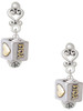 Two-tone Love You Square Spinner - Filigree Heart Post Earrings