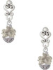 Silver Plated White Plumeria Flowers Spinner - Filigree Heart Post Earrings