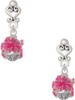 Silver Plated Hot Pink Hibiscus Flowers Spinner - Filigree Heart Post Earrings