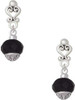 Silver Plated 12mm Faceted Black Glass Spinner - Filigree Heart Post Earrings